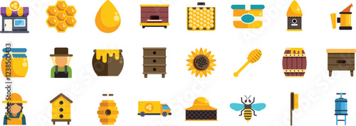 Beekeepers are collecting honeycombs, extracting honey, preparing products, and selling them in a specialized shop
