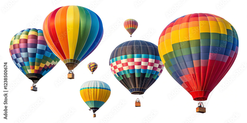 Fototapeta premium Colorful Hot Air Balloons Collection Isolated on a White Background