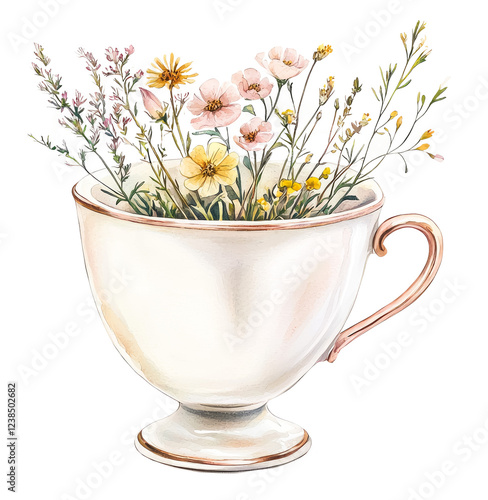 Wallpaper Mural Cup filled with vibrant flowers and greenery. Torontodigital.ca