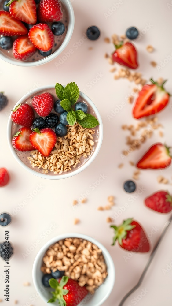 Bowl of granola with yogurt and berries for healthy breakfast. Bowl of granola with yogurt and berries for healthy breakfast.