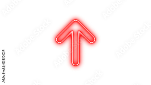 Neon symbol arrow up icon red color glow with transparent background