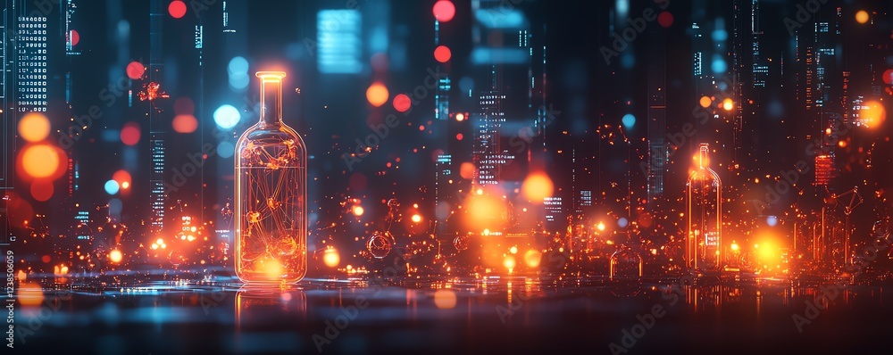 Obraz premium Abstract science imagery with floating molecular structures