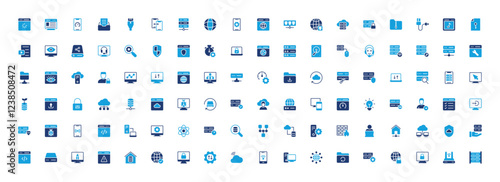 Set of Web Hosting icon. Smartphone, Network, Server, Bulb, Zip File, Hosting, Networking, Developer , Account, Website, Tower Pc, Search Data, Ethernet, Gear, Web Page, Wifi vector illustration. 