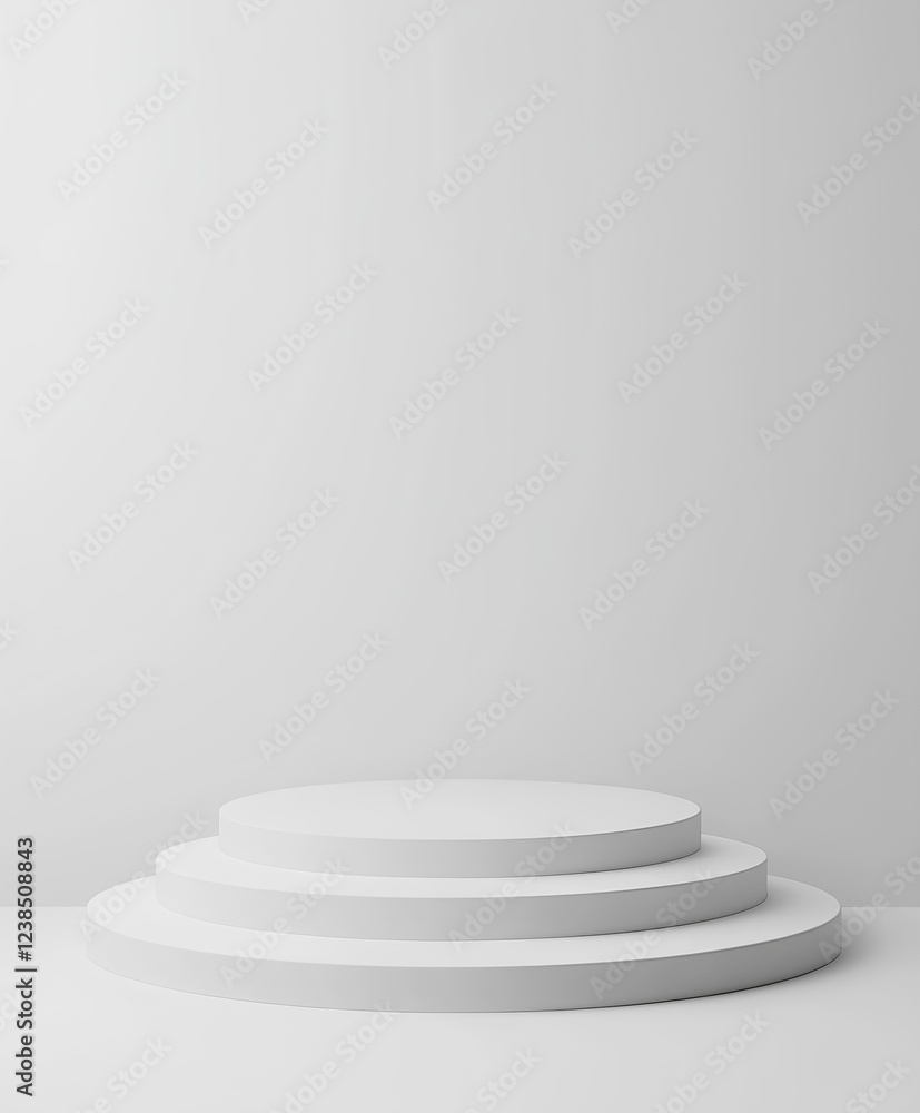 Minimalist layered white product display podium with a clean background, good for product mockup. Minimalist layered white product display podium with a clean background, good for product mockup.