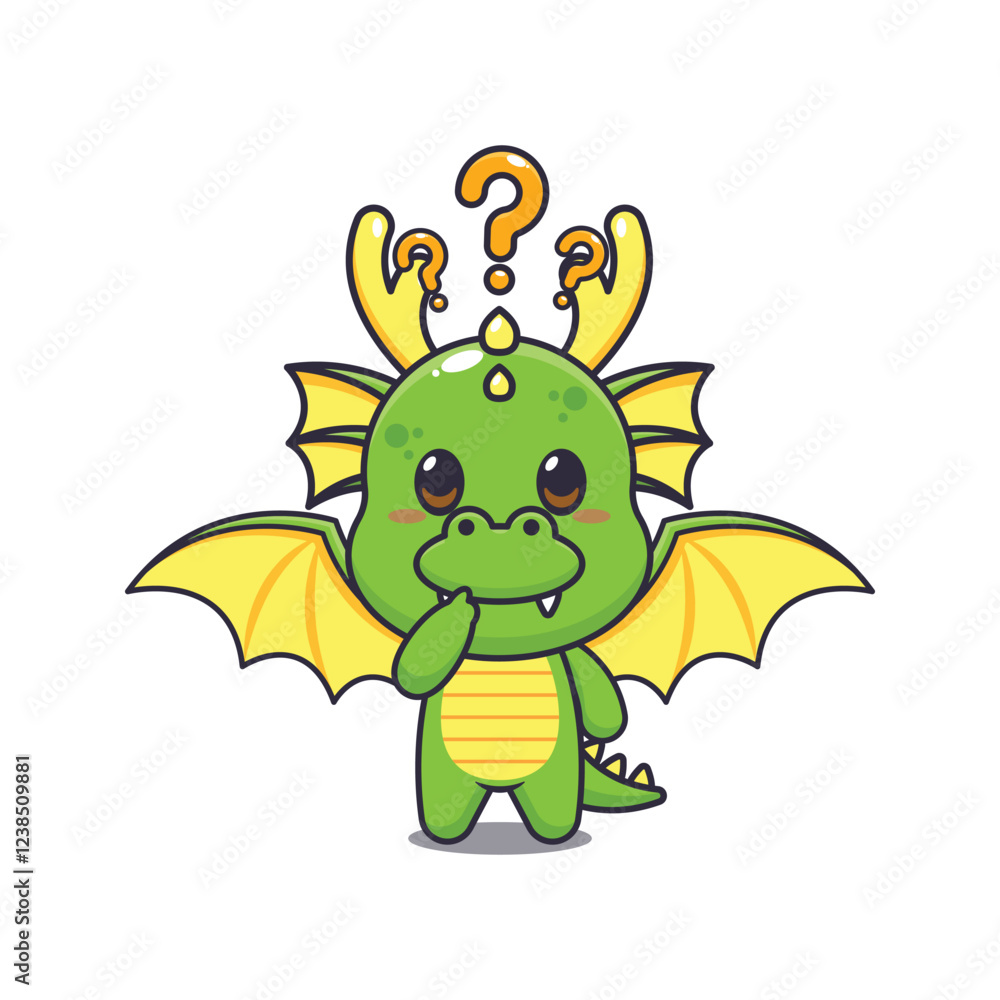 dragon mascot cartoon character vector illustration is confused. dragon mascot cartoon character vector illustration is confused.