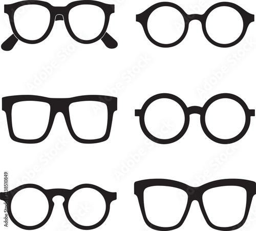 outline silhouette glasses icon set isolated on white background