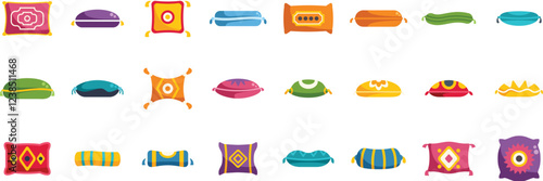 Wide variety of decorative pillows and cushions in various shapes, sizes, and colors, adding comfort and style to any interior