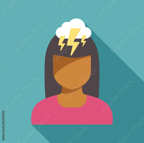 Woman having a brainstorming session, lightning cloud over her head, getting an idea, eureka moment