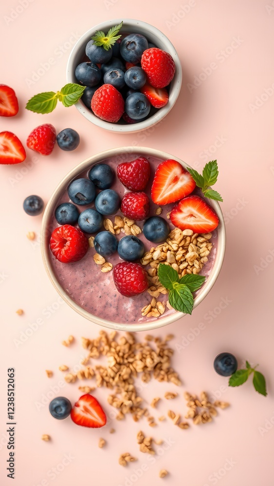Bowl of granola with yogurt and berries for healthy breakfast. Bowl of granola with yogurt and berries for healthy breakfast.