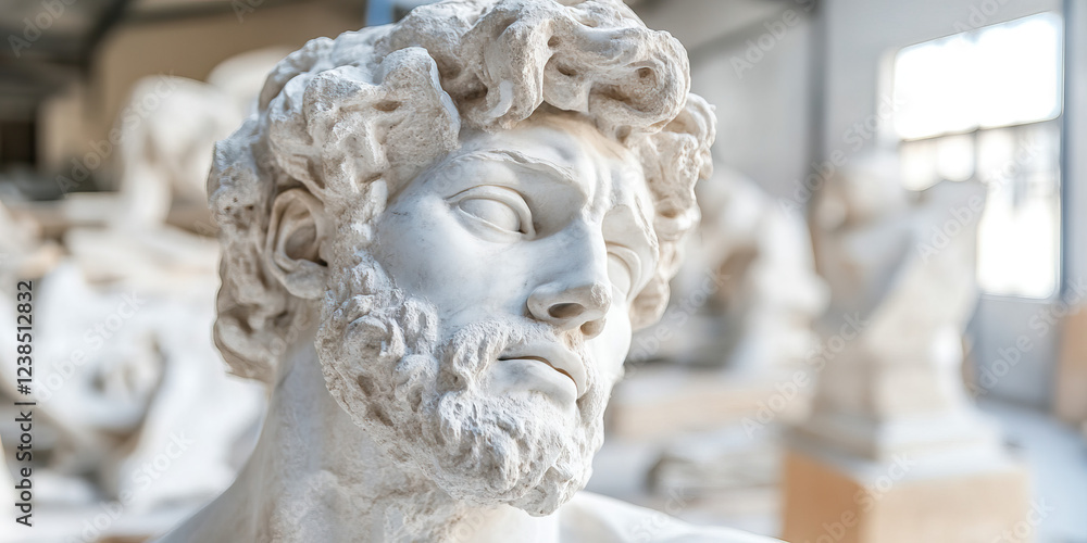 Marble Bust of Bearded Man in Sculpture Workshop Marble Bust of Bearded Man in Sculpture Workshop