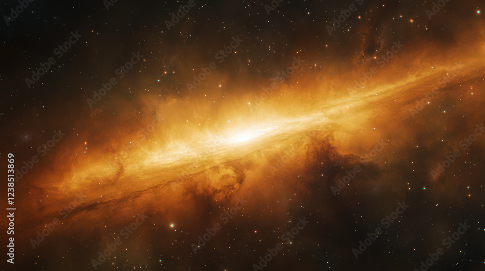 A large, orange galaxy with a bright star in the center A large, orange galaxy with a bright star in the center