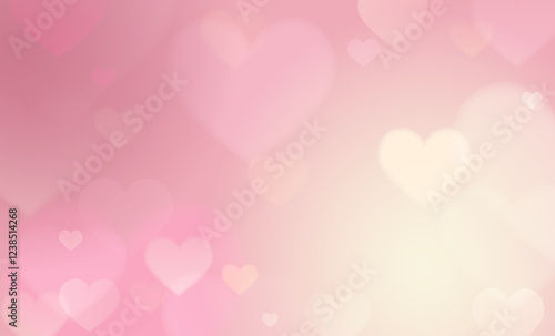 Pink lovely background with hearts bokeh and glitter. Pastel vector illustration fantasy gradient for Valentine Day. Romantic blurred sky with sparkles and stars. Valentine's Day, Mother's Day.