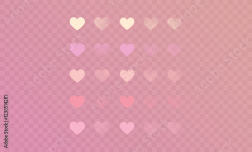 Pink lovely background with hearts bokeh and glitter. Pastel vector illustration fantasy gradient for Valentine Day. Romantic blurred sky with sparkles and stars. Valentine's Day, Mother's Day.