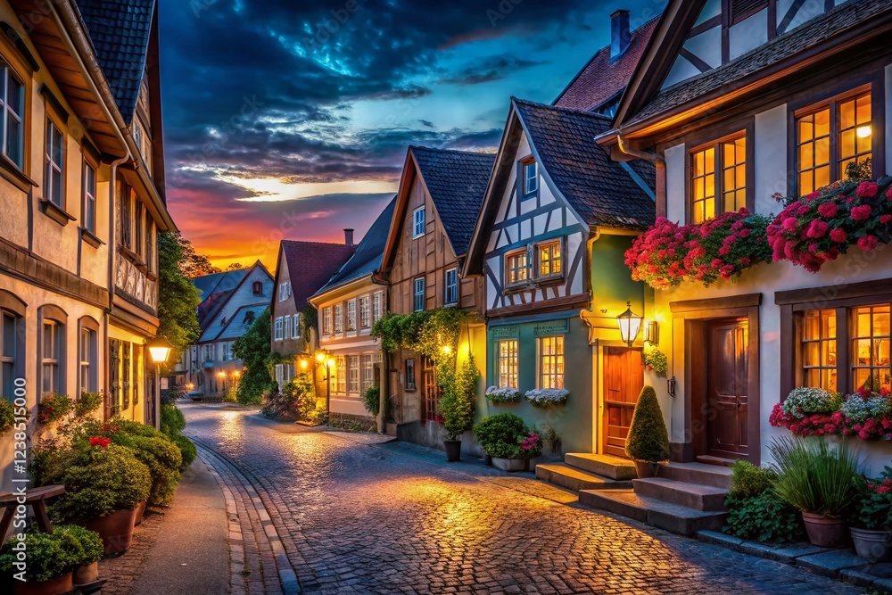 Fototapeta premium Charming Small Town Night Lights - Welcome Home