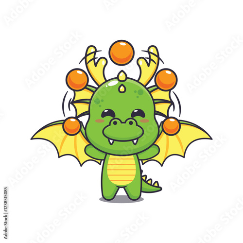 dragon mascot cartoon character vector illustration circus attraction with balls.