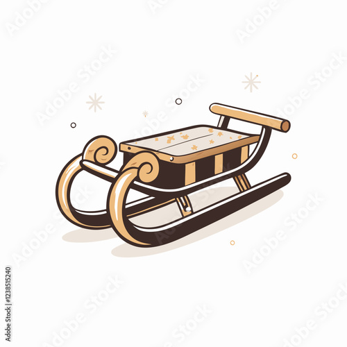 Classic wooden sled on snowy background, winter fun