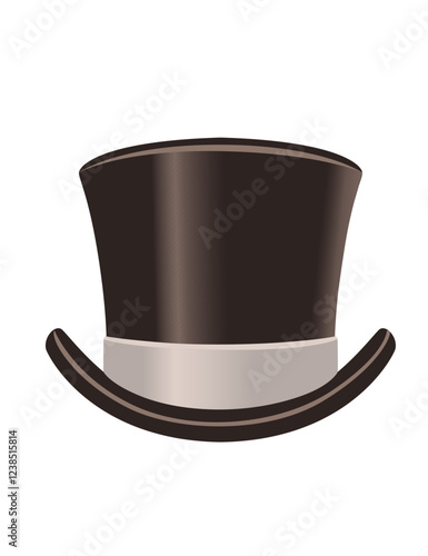 Classic black top hat with a sleek gray band. Timeless and stylish, perfect for a formal or vintage-themed design. Male top hat in gentleman style. Vector illustration isolated on white background