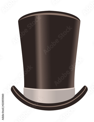 Classic black top hat with a sleek gray band. Timeless and stylish, perfect for a formal or vintage-themed design. Male top hat in gentleman style. Vector illustration isolated on white background