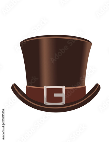 Classic brown top hat with brown band. Timeless and stylish, perfect for a formal or vintage-themed design. Male top hat in gentleman style. Vector illustration isolated on white background