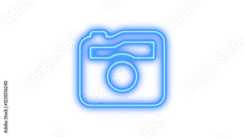 Neon symbol camera retro icon blue  color glow with transparent background