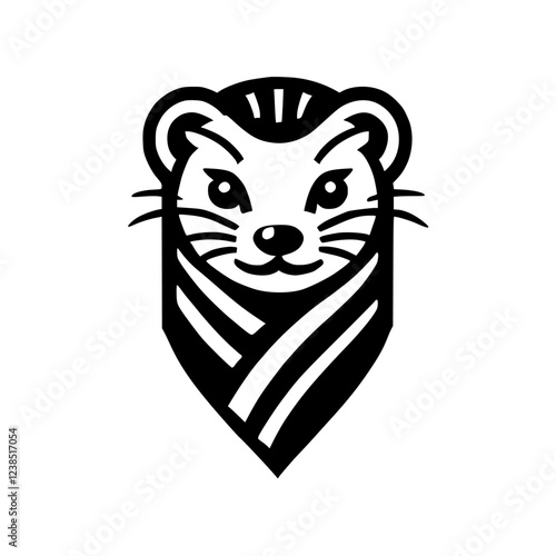Charming Stoat Illustration: Black and White Vector Graphic Design