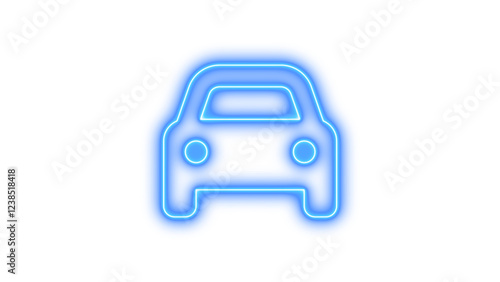 Neon symbol car icon blue color glow with transparent background
