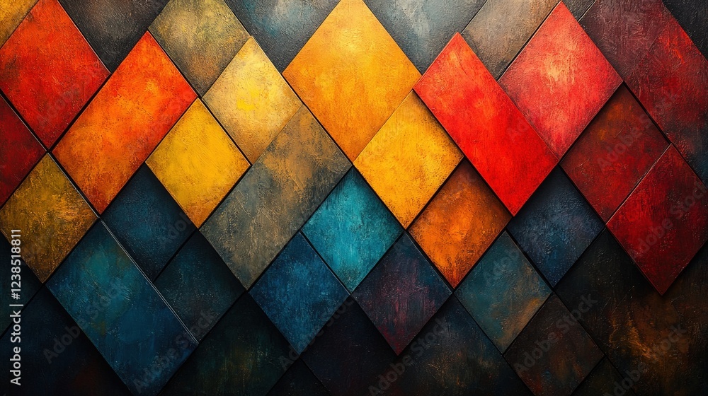 Fototapeta premium Colorful tiled wall pattern, diagonally arranged with varied hues, abstract design