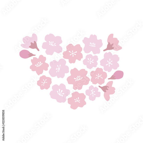ピンク色の桜の花で作ったハートのイラスト