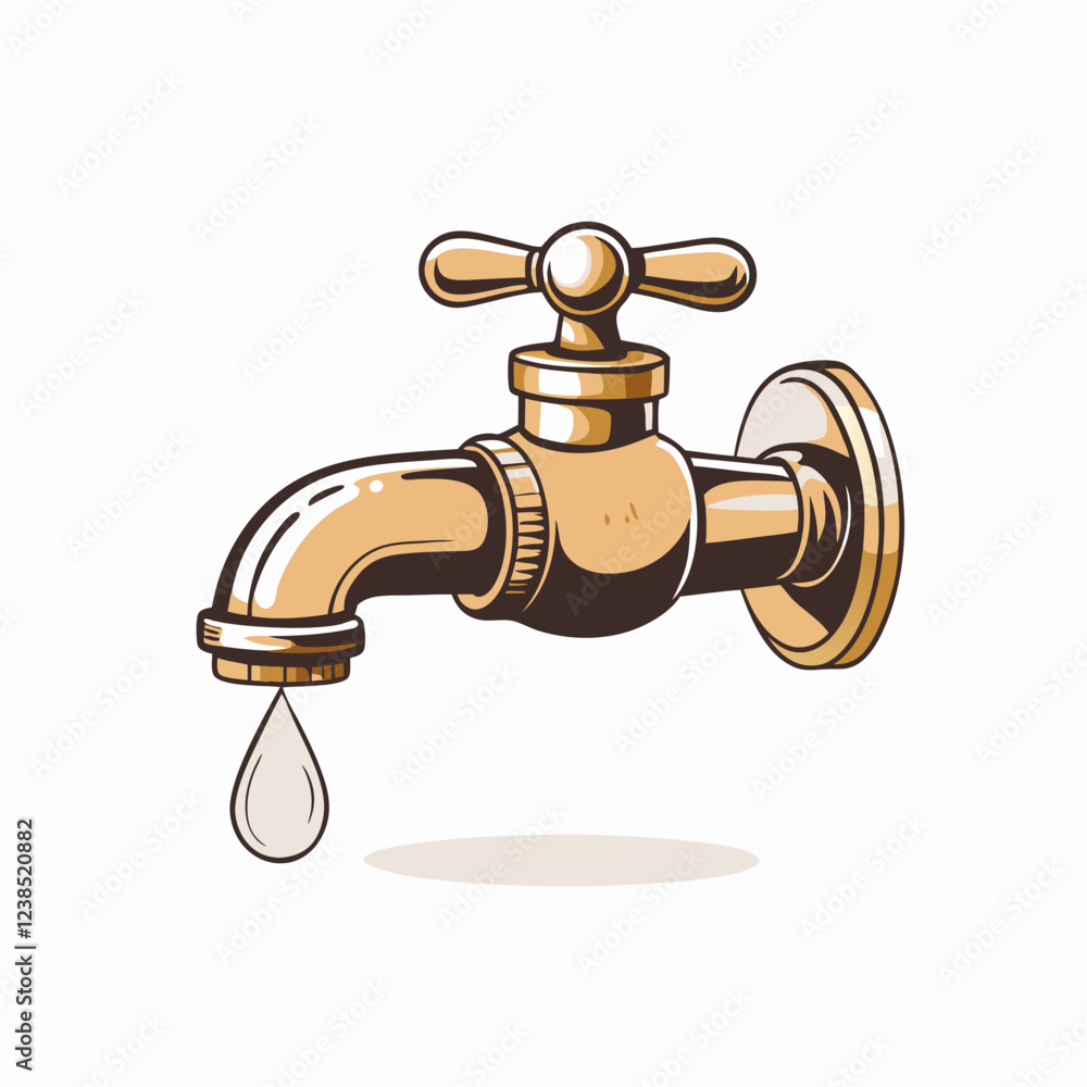 Golden faucet dripping water in minimalist style, conservation concept Golden faucet dripping water in minimalist style, conservation concept