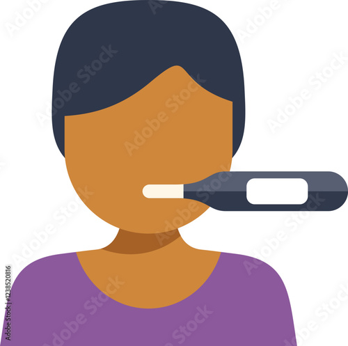 Person with fever using electronic thermometer measuring body temperature