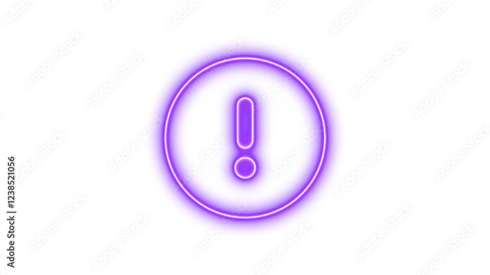 Neon symbol circle exclamation icon purple color glow with transparent background Neon symbol circle exclamation icon purple color glow with transparent background
