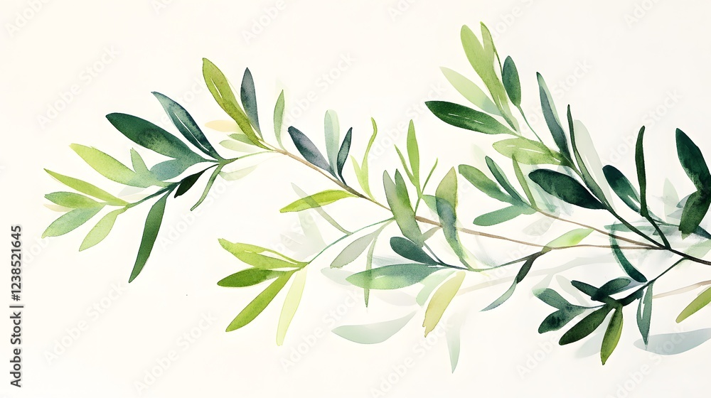 Watercolor Painting of Lush Green Olive Branch Watercolor Painting of Lush Green Olive Branch