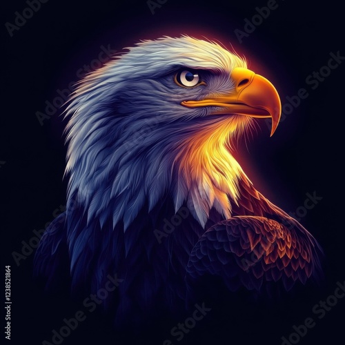 Wallpaper Mural Majestic bald eagle portrait with glowing feathers in dark background Torontodigital.ca