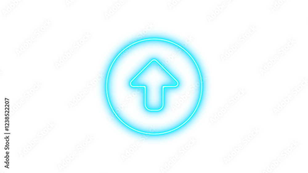 Neon symbol circle up icon cyan color glow with transparent background Neon symbol circle up icon cyan color glow with transparent background