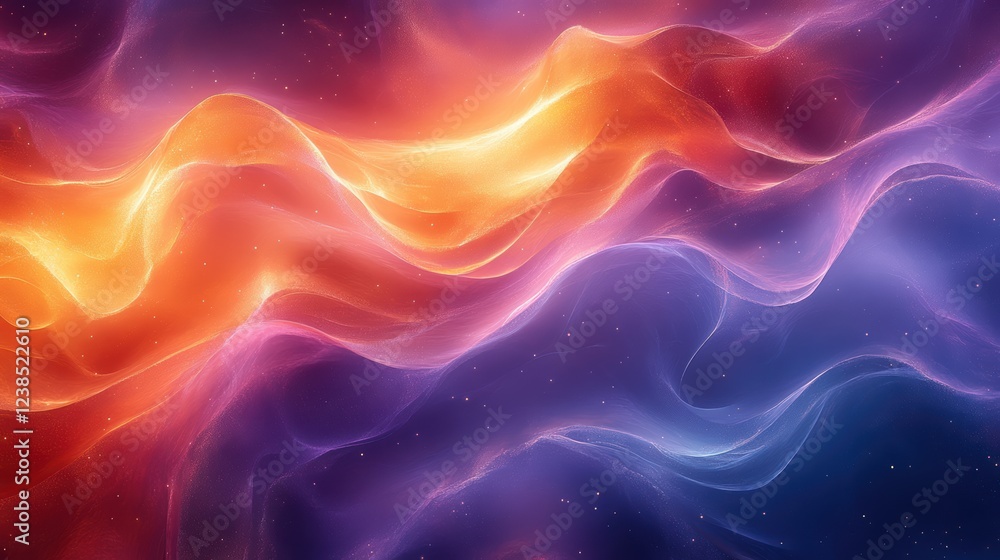 Obraz premium Abstract Nebula Swirls, Vivid swirls of orange, purple, and blue hues create a mesmerizing abstract nebula-like effect, evoking a sense of cosmic wonder and ethereal beauty. 