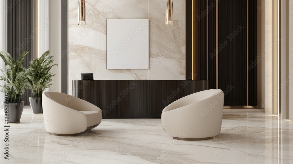Fototapeta premium Modern Lobby Interior with Elegant Chairs and Minimalist Design Elements