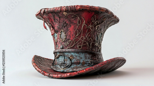 a highly detailed, realistic Mad Hatter hat with a mysterious, slightly eerie vibe