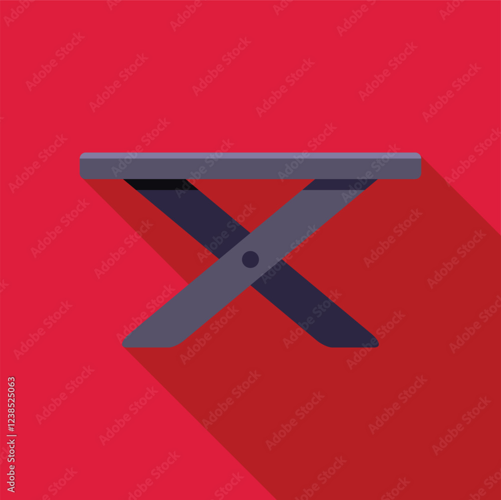 Folding camping or picnic table icon in flat style with long shadow on red background, portable furniture for outdoor recreation Folding camping or picnic table icon in flat style with long shadow on red background, portable furniture for outdoor recreation