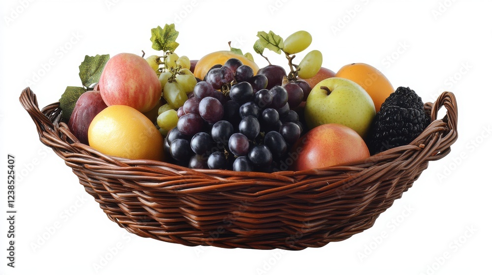 Fresh Fruit Basket Still Life with Apples Grapes Oranges and Plums Fresh Fruit Basket Still Life with Apples Grapes Oranges and Plums