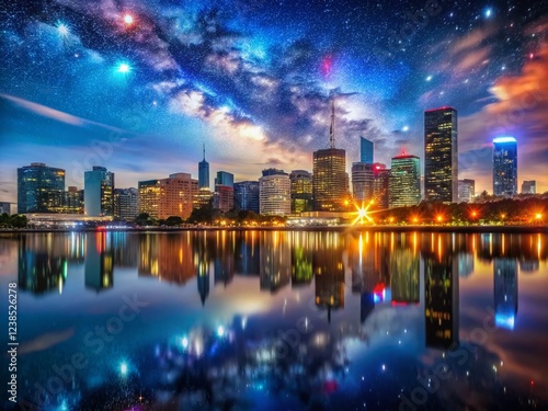 Cityscape with Russian Night Sky