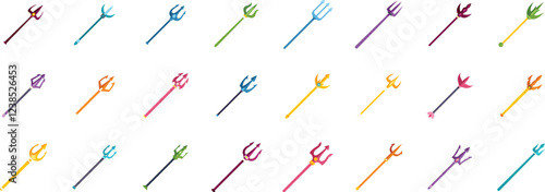 Collection of stylized tridents in various colors, symbolizing strength, mythology, and maritime themes