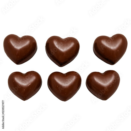 Heart-shaped chocolates arranged in a simple formation on a white background