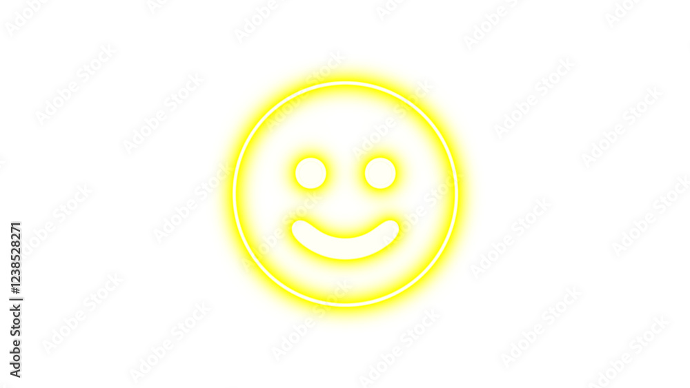 Fototapeta premium Neon symbol face smile icon yellow color glow with transparent background