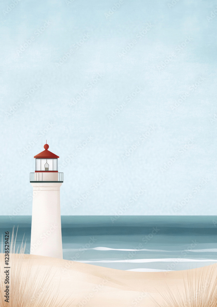 Leuchtturm am Strand - Aquarell Strand Hintergrund mit maritimen Motiv