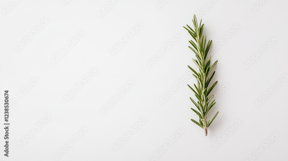 Fototapeta premium A single sprig of fresh rosemary placed on a clean white background