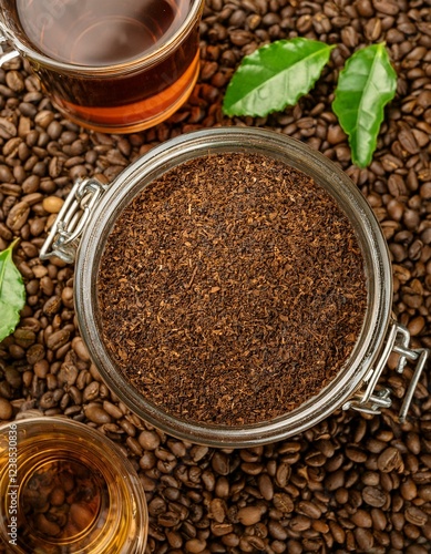 Wallpaper Mural una mezcla de granos de cafe tostados con hojas de té e infusión Torontodigital.ca