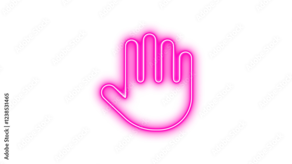 Obraz premium Neon symbol hand icon pink color glow with transparent background