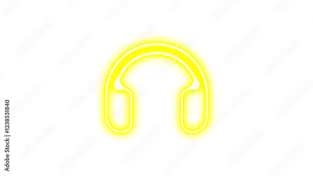 Neon symbol headphones icon yellow color glow with transparent background Neon symbol headphones icon yellow color glow with transparent background