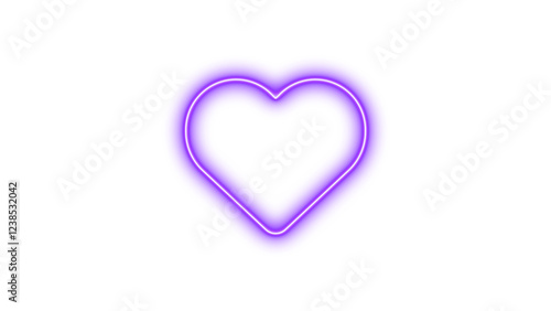 Neon symbol heart icon purple color glow with transparent background
