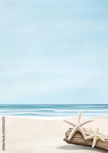 Obraz na płótnie Aquarell Strand Hintergründe mit maritimen Motiven und Textfreiraum w salonie